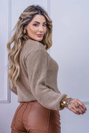 Cropped Tricot com Manga Bufante