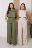 Conjunto Social Feminino em Linho – Calça + Blusa