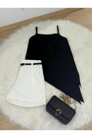 Conjunto Alfaiataria Feminino – Blusa Assimétrica + Short com Cinto Grátis