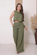 Conjunto Social Feminino em Linho – Calça + Blusa