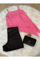 Conjunto Alfaiataria Feminino – Blusa Assimétrica + Short com Cinto Grátis