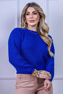 Cropped Tricot com Manga Bufante