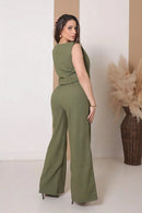 Conjunto Social Feminino em Linho – Calça + Blusa